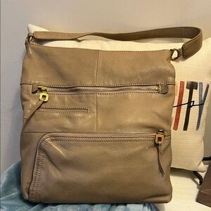 HOBO Taupe Leather Shoulder Bag